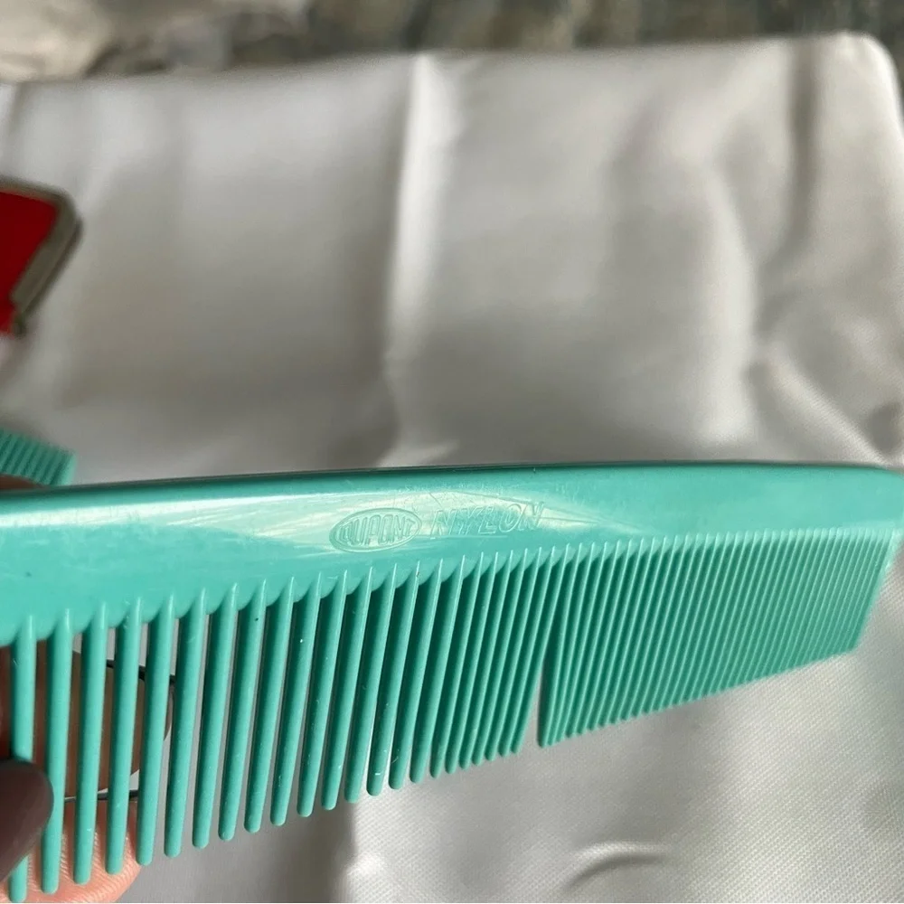 2 DuPont Vintage Blue Teal Nylon Combs Large 326 Barber Hairdresser Brush